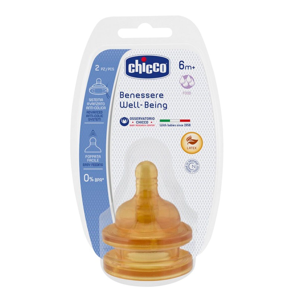 Chicco Well-Being Соска латекс, для каши, 6m+ (2шт)